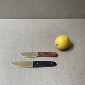 Shinba knife . Hand hammered by artisans in Setouchi City, Okayama Prefecture, this brass knife is perfect for cheese or dessert. With a wooden handle, the knife has a smooth finish and is hand sharpened. Each knife is unique. . #brassknife #brass #handmade